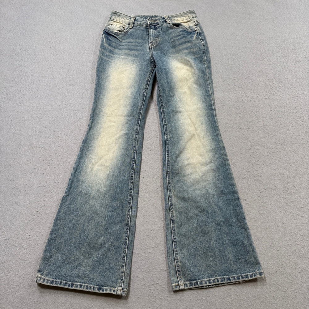 Vintage Baggy Jeans Womens Small Blue Medium Wash Denim Flare Leg Mid Rise Retro